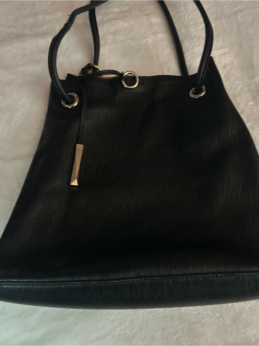 Calvin Klein Gabrianna Black Shoulder Tote with Gold Accents